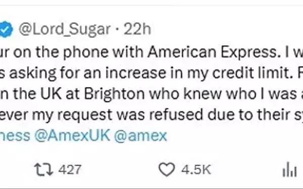 Lord Alan Sugar's American Express Spat: Billionaire Demands Credit Limit Increase, Sparking Public Debate